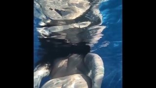 Step Mommy Floats Her Fat Tits and Spreads Tight Pussy In The Pool For Her Son