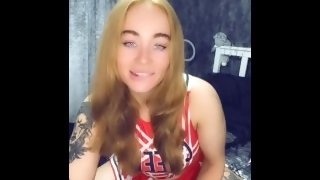 redhead british cheerleader slut sucking dildo and cock and doggy style