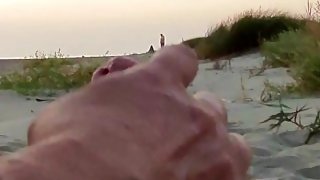 Extreme sex in front of strangers French teacher amateur handjob on public beach with cumshot