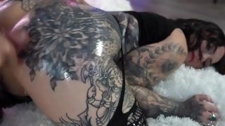 Tatted Big Booty Slut Kali Kavi Gets Oiled up and Pounded