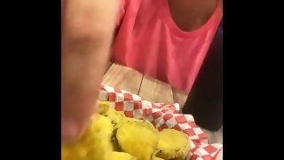 Hard nipples, underboob boob slip public restaurant strangers risky