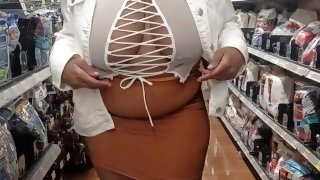 Ebony slut Brittani Houston caught flashing big titties by Walmart employee