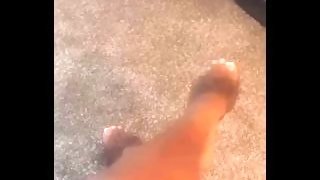 SEXY EBONY SHOWING OFF HER FEET IN SOME SEXY CHEETAH HEELS
