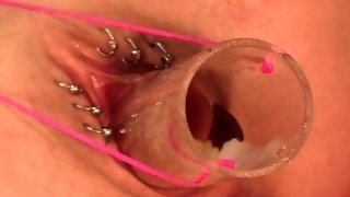 Naughty Tinkerbell is subjected to piss dildo toys and cum inside her wet pussy