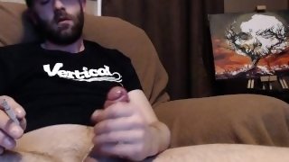 Dripping cumshot with tied up balls while smoking.