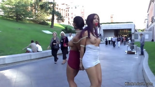 Stunning Euro slaves pounded in public