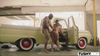 Abigal Tushy fools around with two black dudes in truck