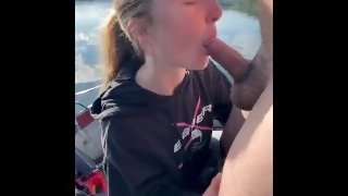 Redhead Lesbian on Boat deep throat’s like a champ