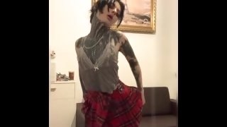 Goth Tattooed Girl Dance In Sexy Dress
