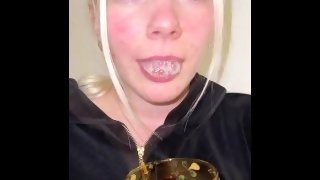 A blondie teen is sick and she's coughing, hocking and spitting loogies and phlegm