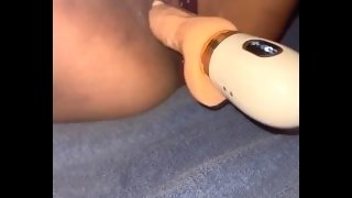 Thick horny asian babe masturbating with big dildo