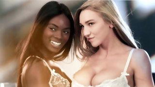 Two sexy dykes in white lingerie have sensual lesbian trib