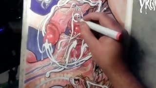 She Sucked The Soul Outta My Nuts for a Gigantic Load w/ Xray Vision - Drawing Timelapse by Drenched