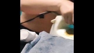 🔥Sexy Babe Ironing - Topless 💦