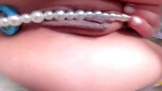 Rubbing my Clit with Pearl Thong and dripping wet / POV Cum hard