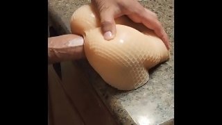 I fucked my sex toy in both holes so hard, my dick is so big and hard with cock ring and big cumshot