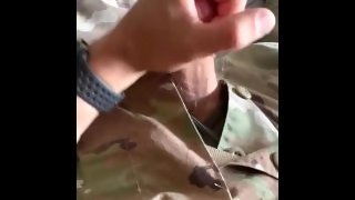 Army soldier jerks off in buddy's uniform part 2