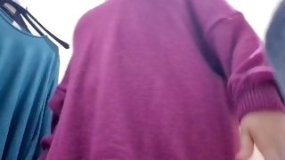 Italian stepmom shows you her beautiful ass and hairy pussy in the store fitting room
