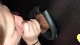HOTWIFE AT GLORY HOLE JACKS OFF & SUCKS HER FIRST UNCIRCUMCISED BBC COCK