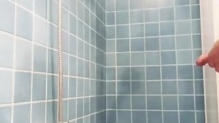 I find my friend in the shower masturbating and he is ashamed but then he cums