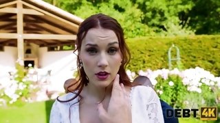 Young busty redhead bride Charlie Red cheating on her cuckold husband outdoors in her wedding day